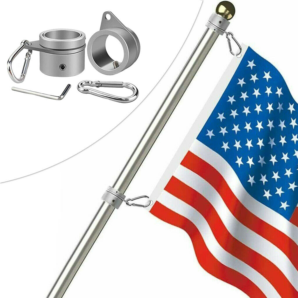 2x Flagpole ROTATING CLIPS Fit 1" Dia Flag Pole  Free Mounting Rings