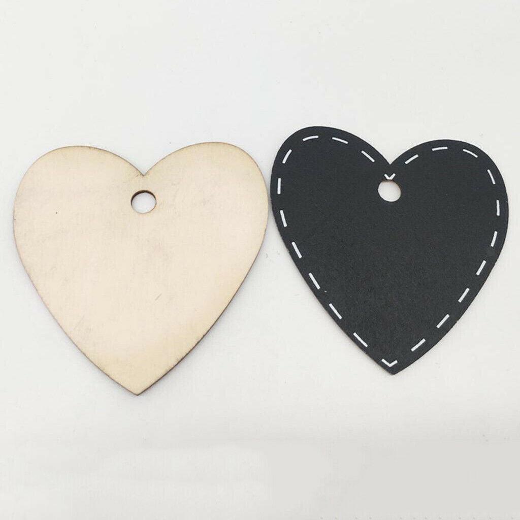 10 Pieces Shabby Chic Mini Heart Shape Hanging Wooden Blackboard Chalkboard with