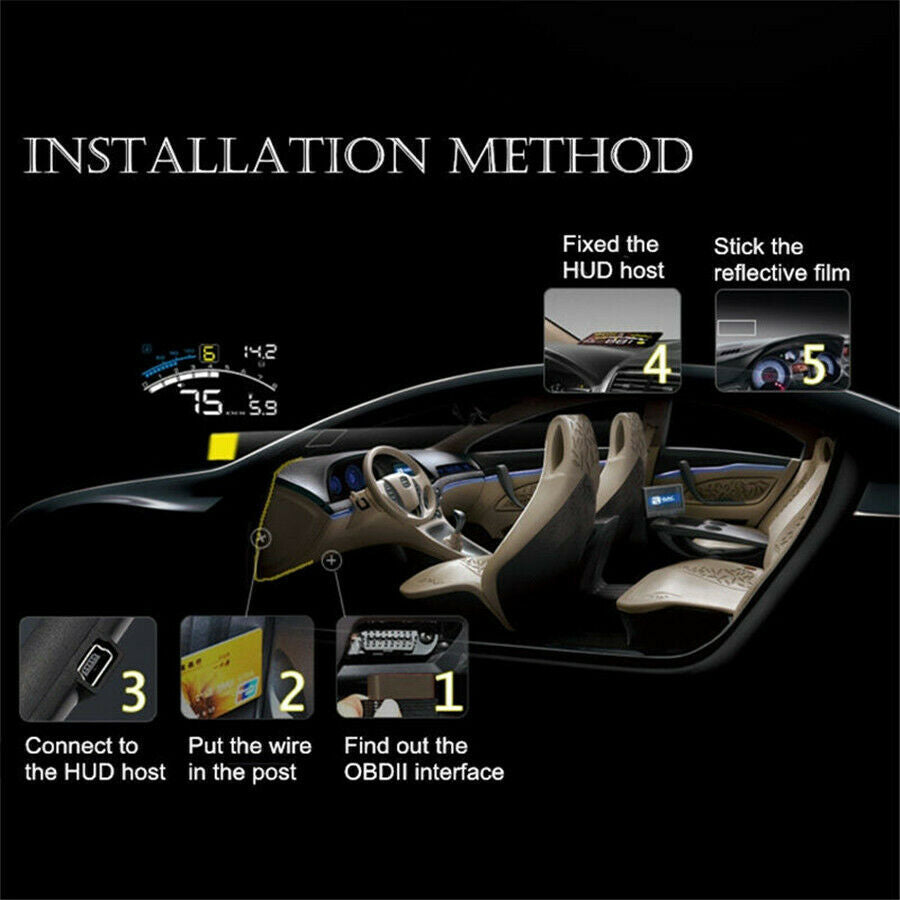 Universal 5.5'' Car HUD Head Up Display OBD2 Speedometer Projector Speed Warning