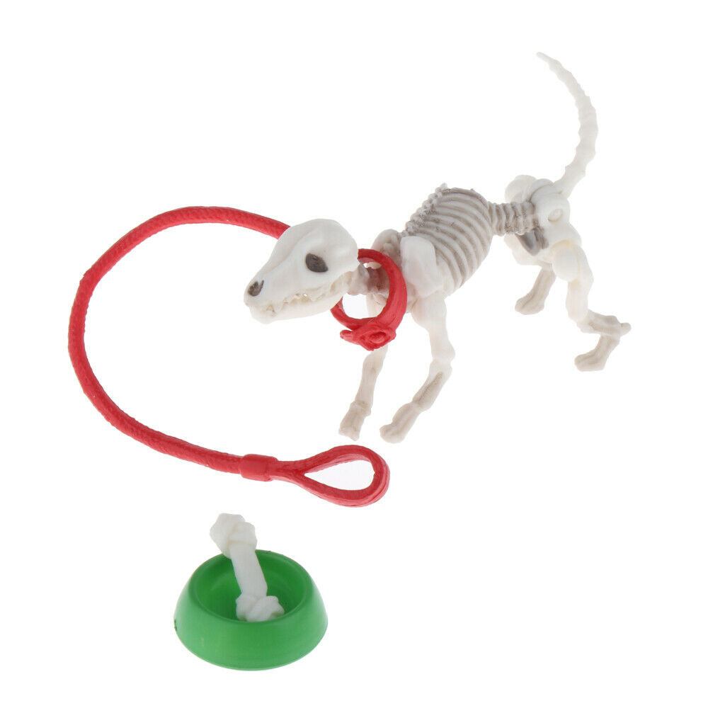 Skeleton Dog Figures Child Toys Halloween Home Decor Photo w/ Bowl Bone