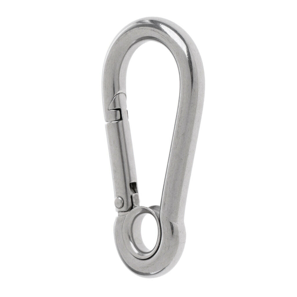 2X Stainless Steel Climbing Carabiner with Eye for Climbing/ Hiking 5 x 50 mm
