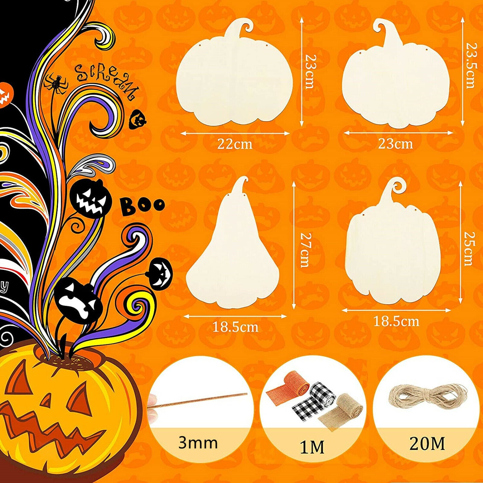 Unfinished Wood Pumpkin Cutout Shapes for Party Halloween Wall Art Supplies