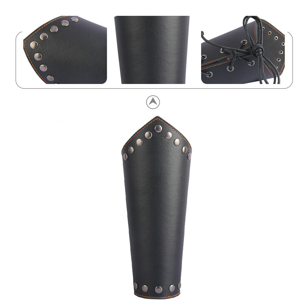 2x Leather Arm Guards Archery Gauntlet Medieval Bracers Studs Props Black
