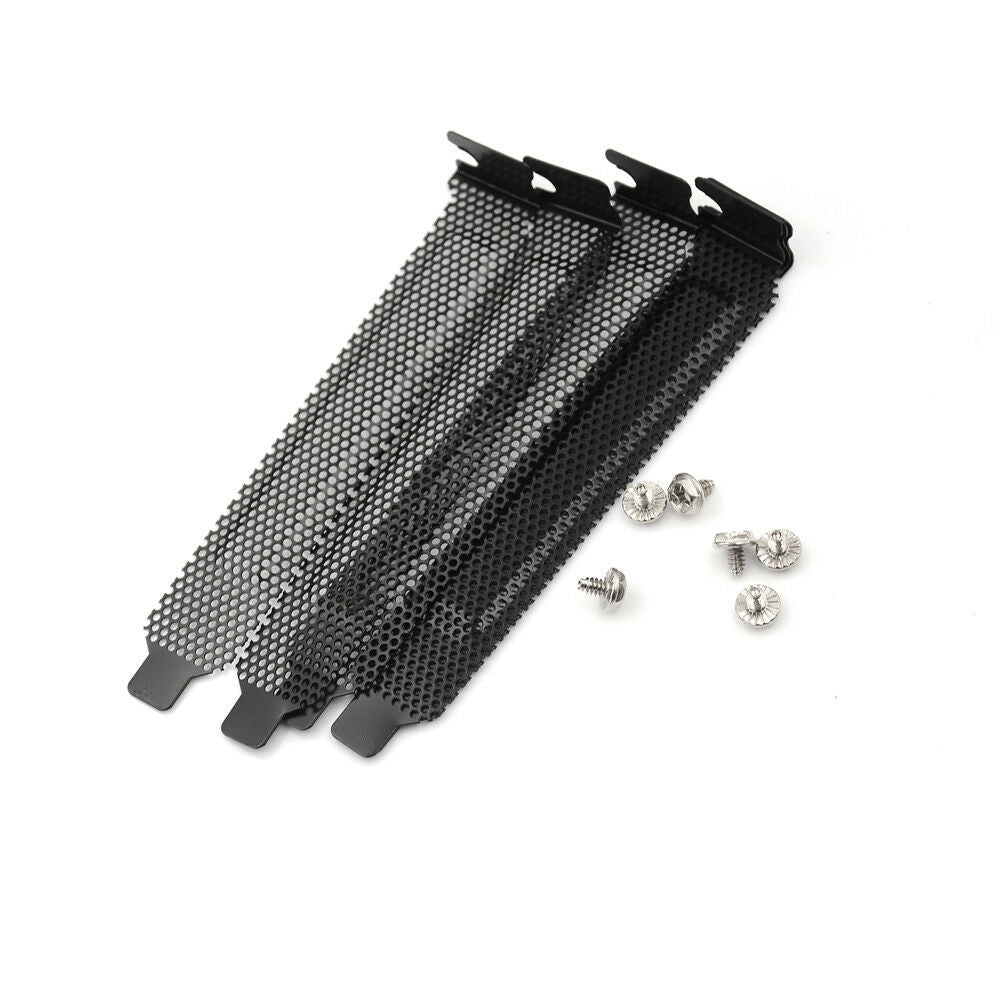 5PC PCI Bracket Slot Cover Dust Filter Black Steel Blank Blanking Plate + Screws