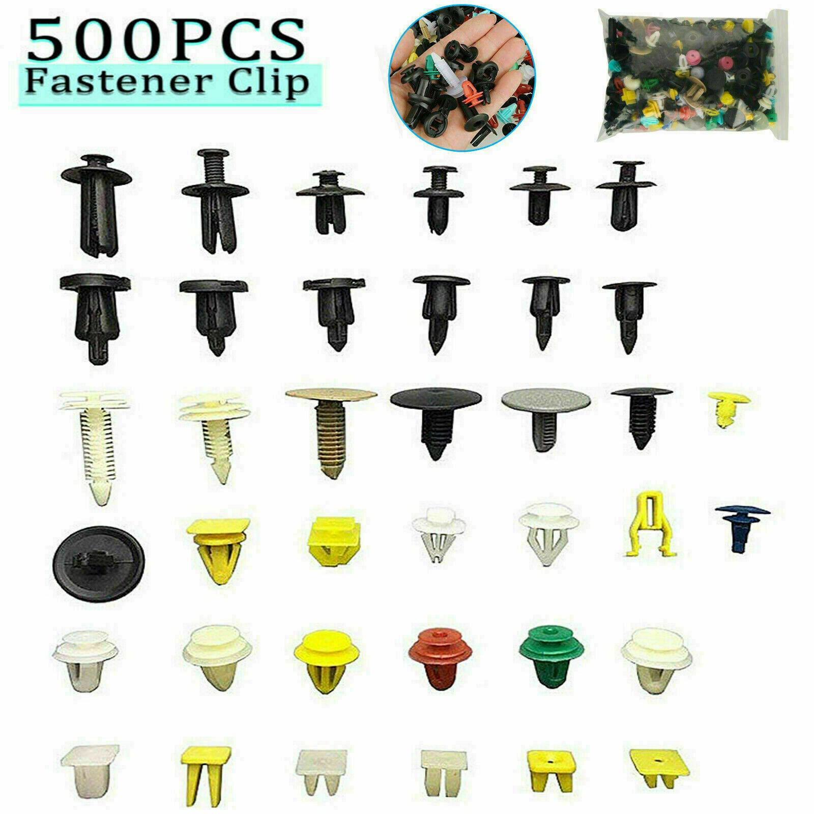 500X Plastic Car Body Push Pins Rivet Fasteners Trim Moulding Clips Screw Driver