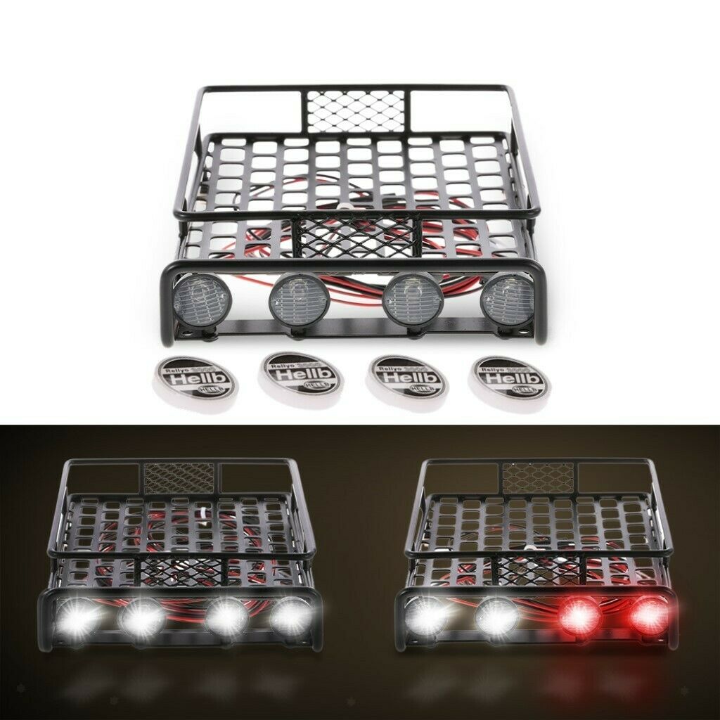 RC 1/10 Metal Roof Rack Luggage Carrier + Round LED Spotlights 170*110*40mm