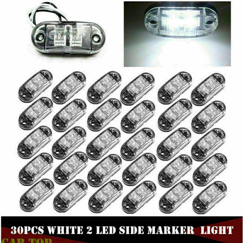30x 24V 2 Led Light Oval Clearance Trailer Car Truck Side Marker Tail Lamp White