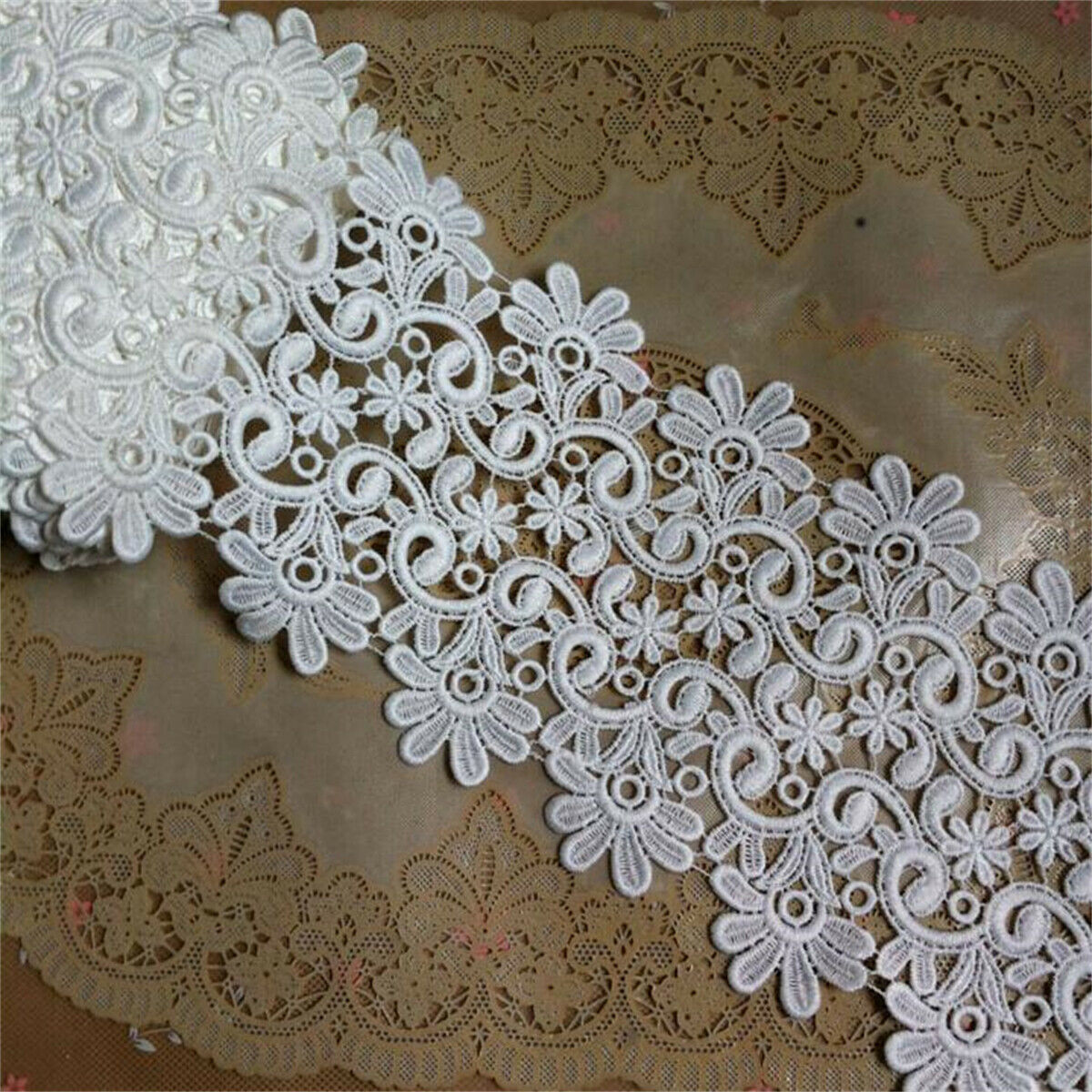 2 Yards White Hollow Cotton Crochet Lace Trim Clothing Dress Sewing Accessories