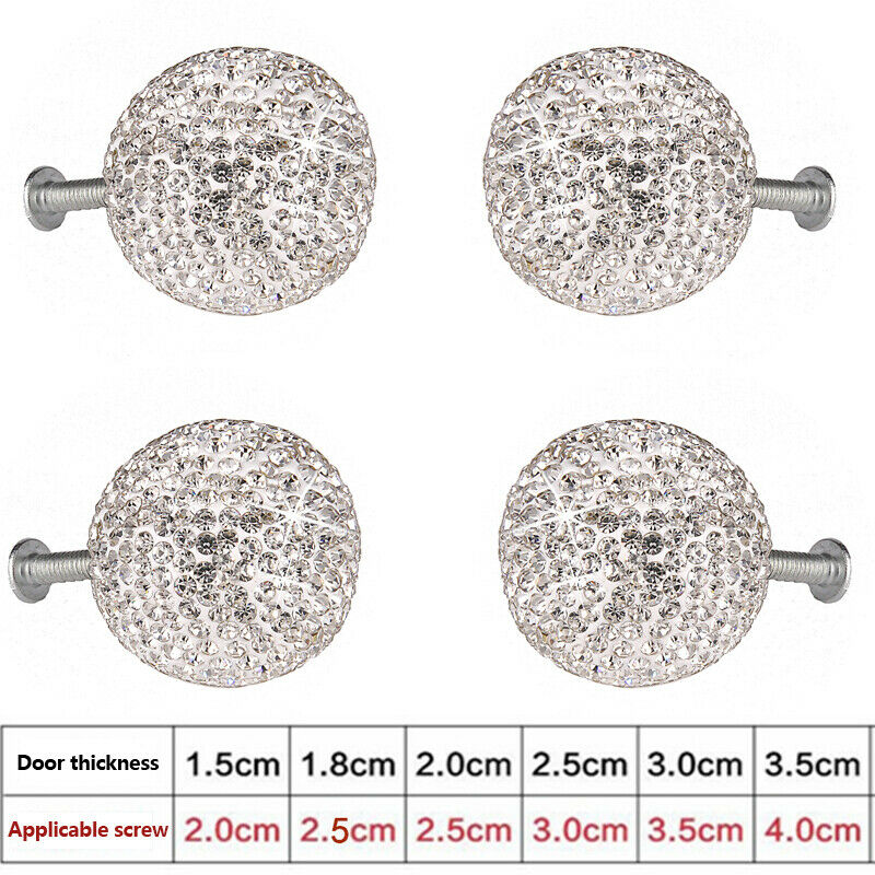 4x Blingbling Crystal Ball Glass Drawer Closet Cupboard Cabinet Pull Knob Handle