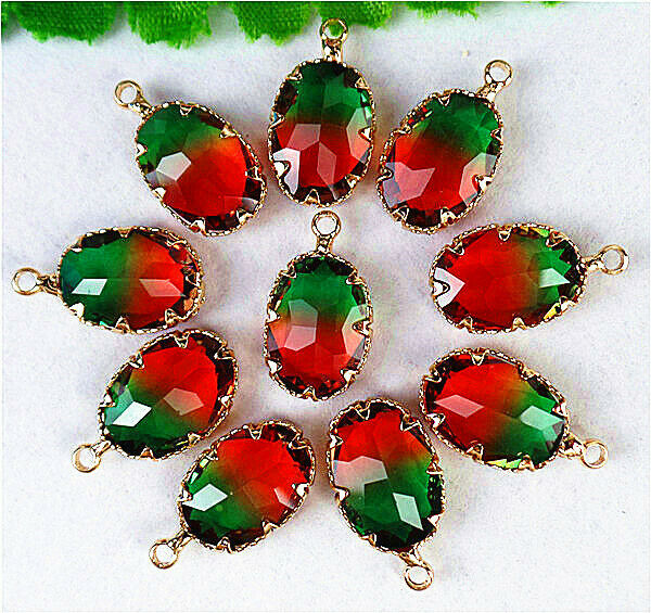 30Pcs 23x14x6mm Faceted Wrapped Red Green Titanium Crystal Oval Pendant HH821