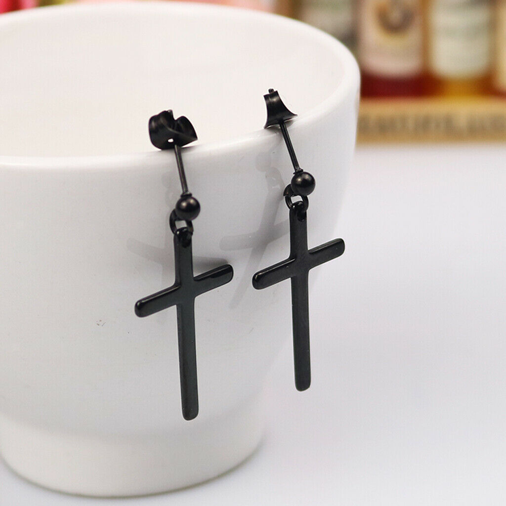 2Pairs Gothic Punk Rock Cross Earrings Black Ear Studs Wedding Club Jewelry