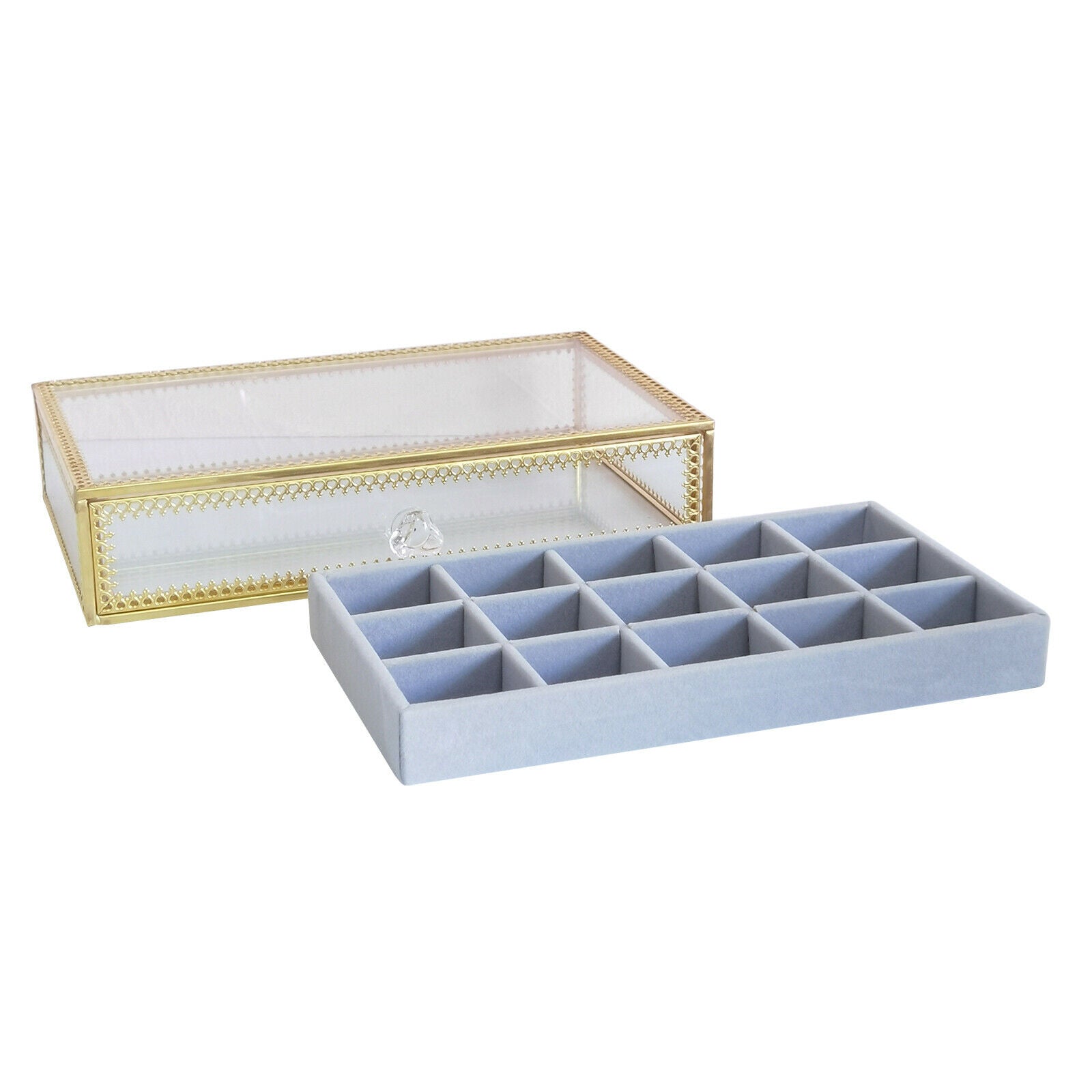 Glass Jewelry Box Organizer w/ Lids Necklace Display Storage Rings Holder