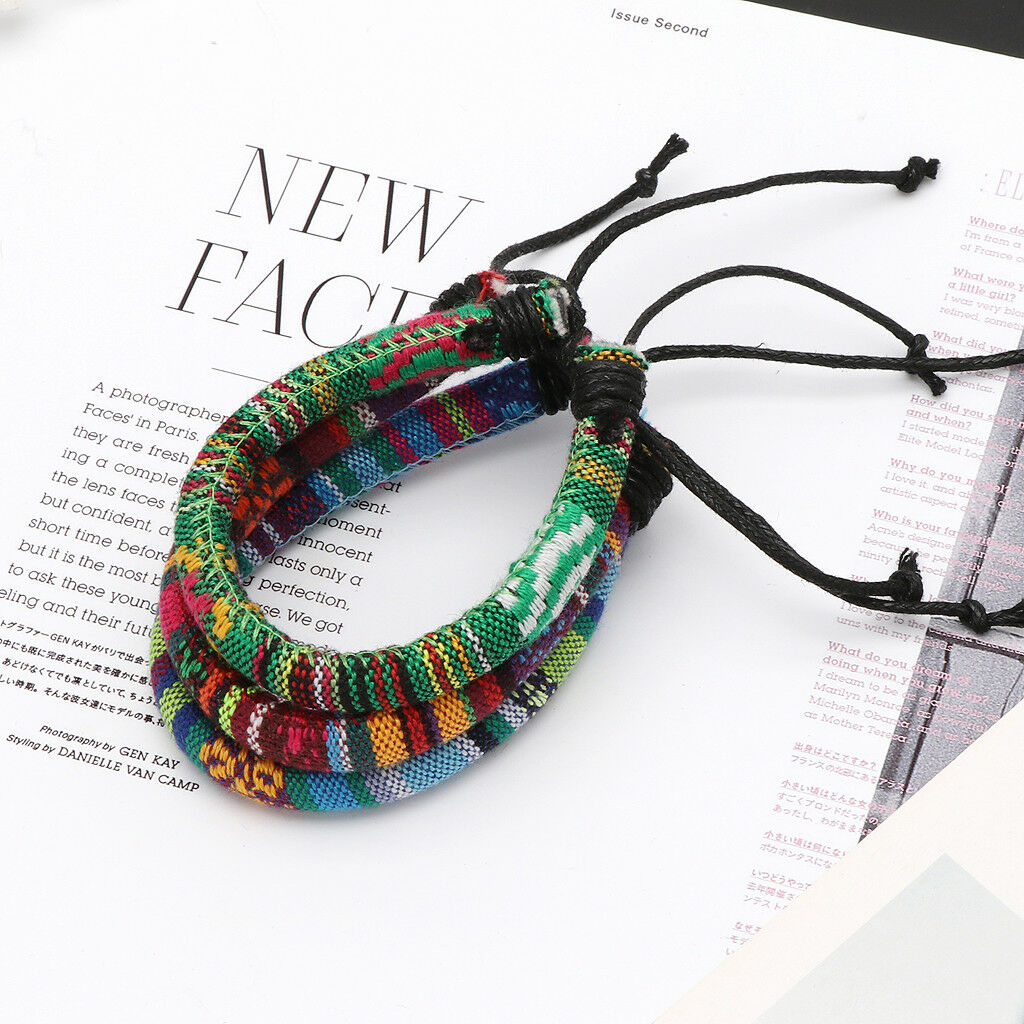 3Pcs Friendship Ethnic Tribal Cotton Boho Linen Bracelet Braid Hemp Rope Jewelry