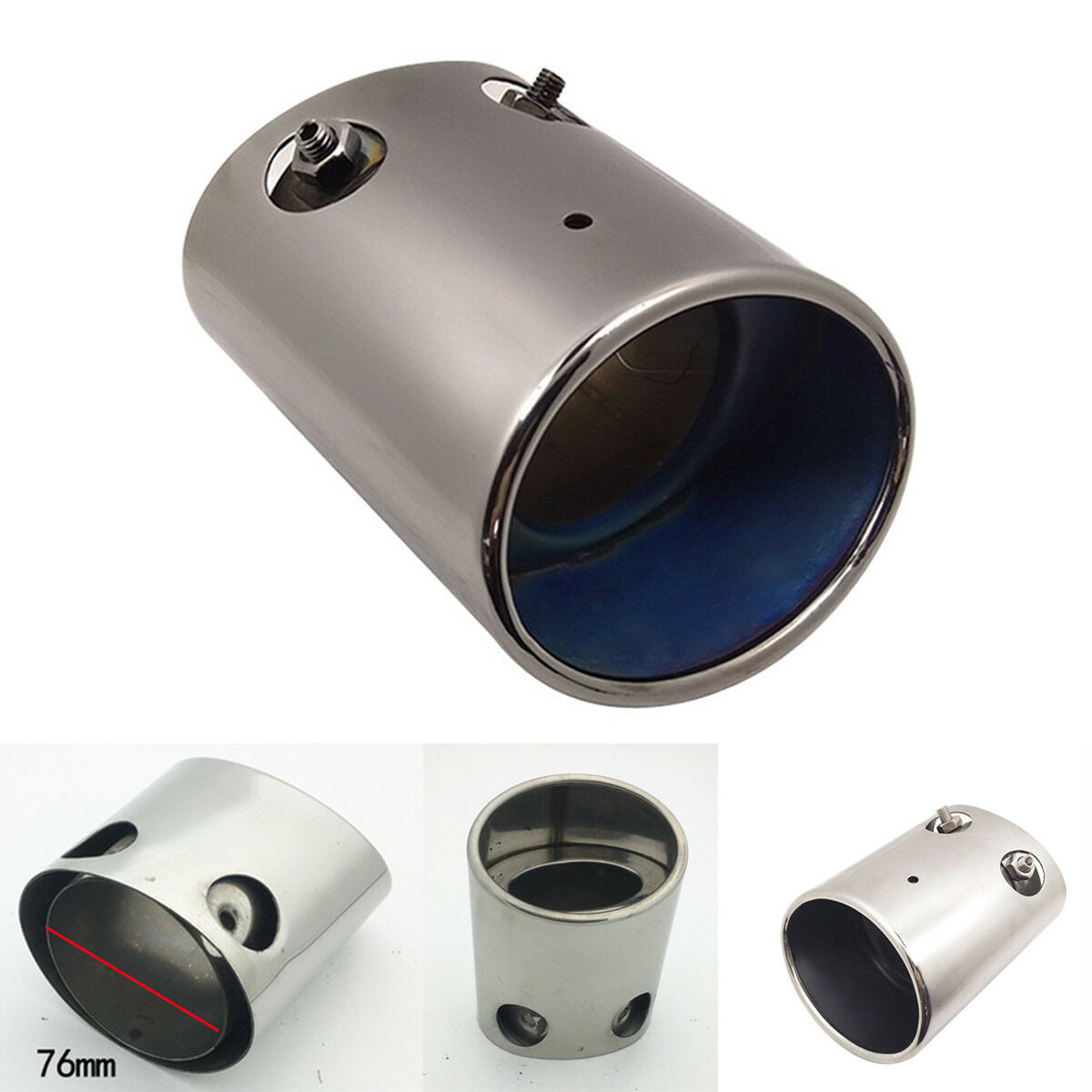 76mm Chrome Stainless Steel Car Exhaust Muffler Tip Pipe Tail Throat Liner Pipe