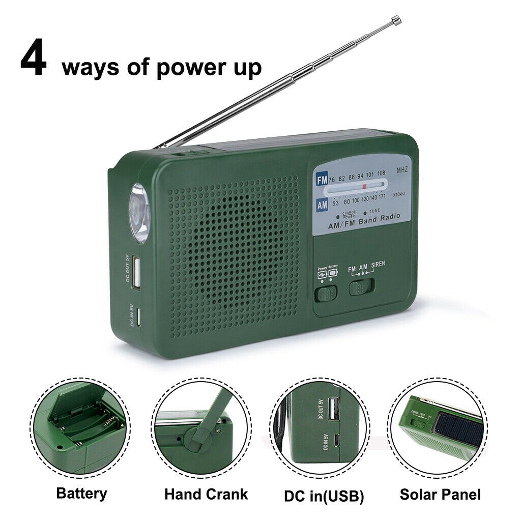 Emergency Weather Radio AM/FM/Siren Radios Solar Hand Crank Self Powered & LED