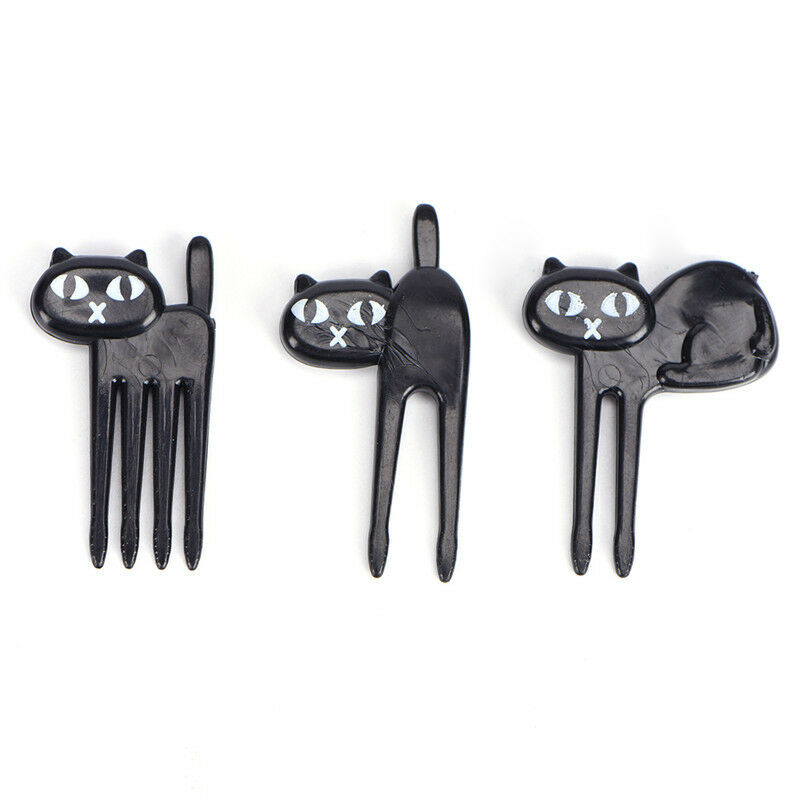 Black Cat Fruit Forks Cute Cartoon Plastic Fork Kitten Bento Decoration La.l8