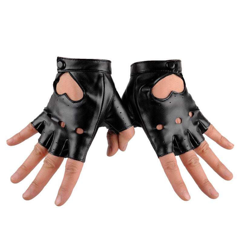 Women Punk Leather Driving Biker Fingerless Mittens Dance Motorcycle Gloves BDAU