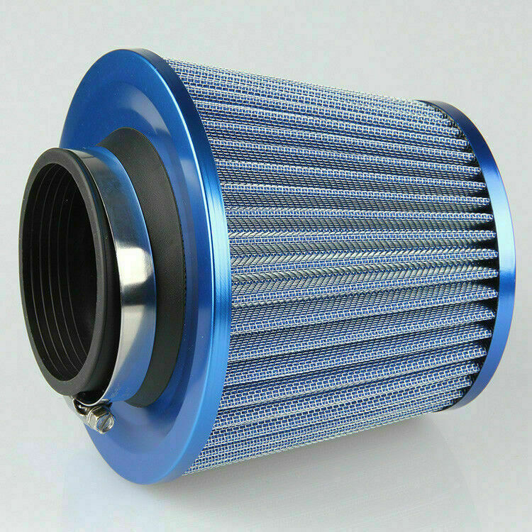 Car Cold Air Intake Cone Filter Cleaner with Flange 75mm 3" Inlet Universal Blue