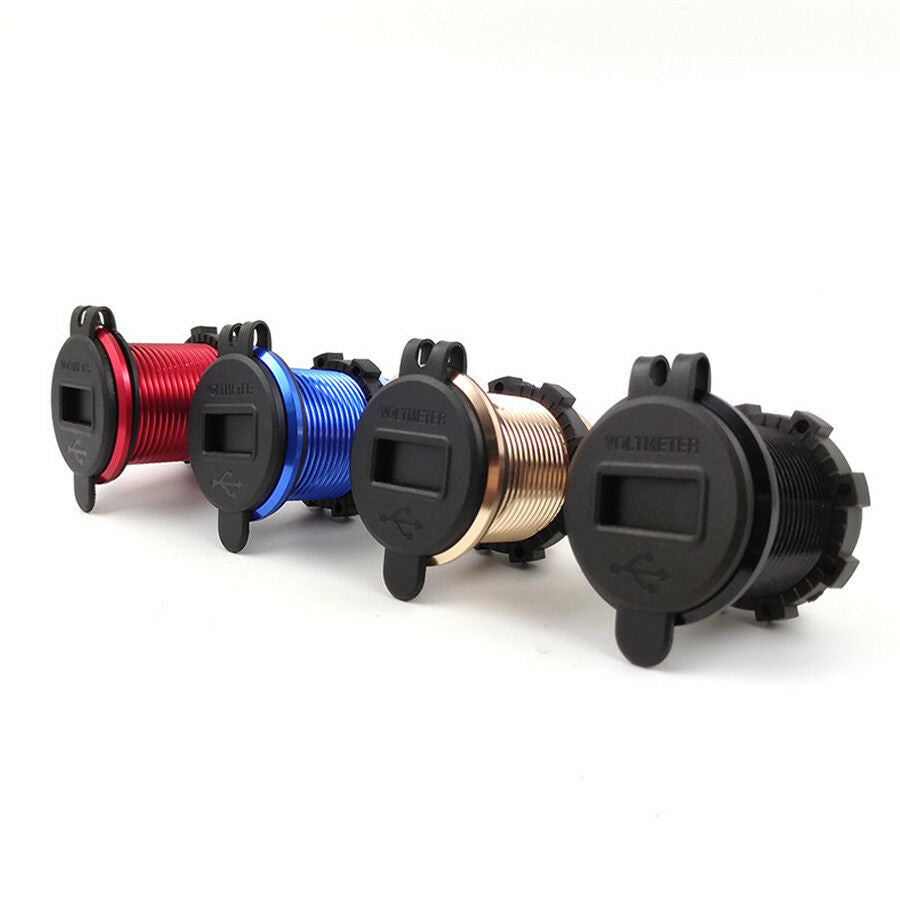 Blue Metal 4.2A Motorcycle Dual USB Charger LED Voltage Digital Display For BMW
