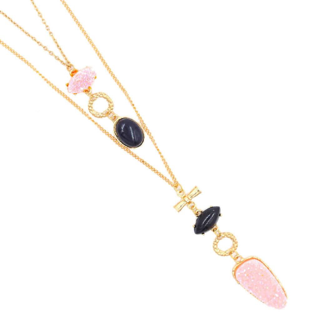 Multi Layers Geometric Sweater Chain Necklace Chunky Cuban Link Golden Chain
