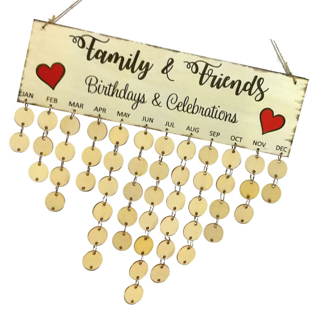 Family Friends Birthday Celebrate Reminder Calendar Wooden Board Hanging Decor