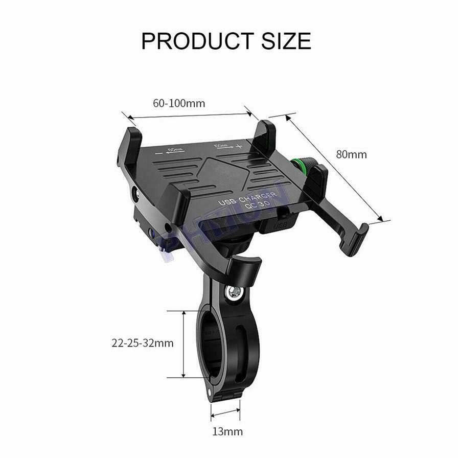 Aluminium Phone Holder QC3.0 Fast USB Charger For Motorcycle Scooter Moped ATV