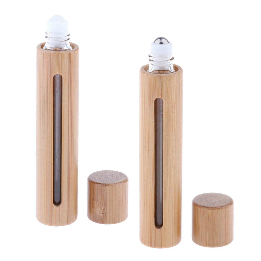 2X 10ML Bamboo Roller Bottle Roll On Bottle fo Essential Oil Steel Bead Head