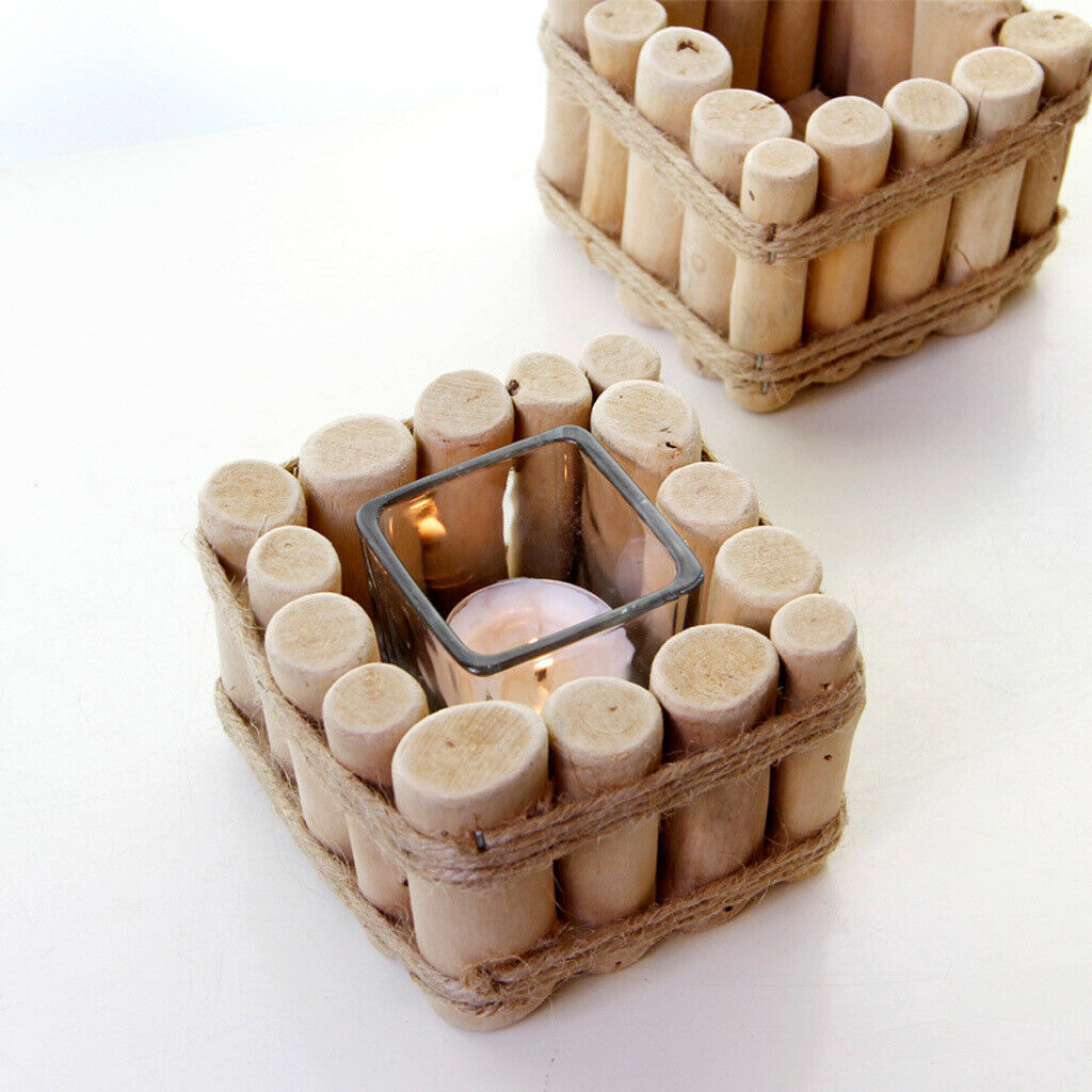 Wooden Square Candle Holder European Pastoral Style Wood Desk Ornament