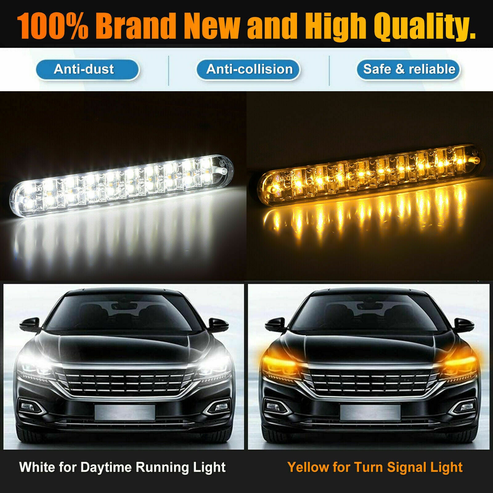 2x 30-LED Daytime Running Light Car Driving DRL Turn Signal Fog Lamp White Amber
