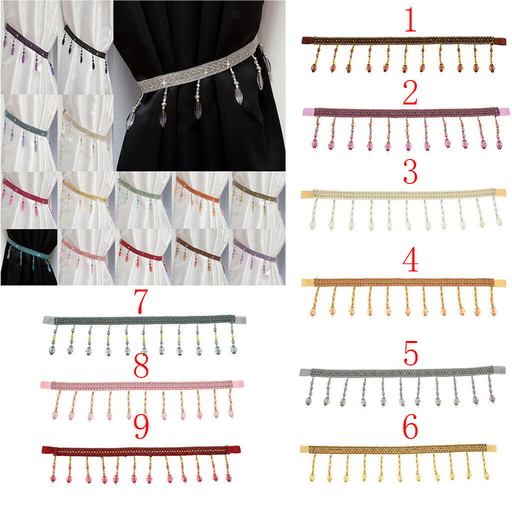 2x Crystal Beads Curtain Rope Tiebacks Tie Belt for Room Window Decor Brown