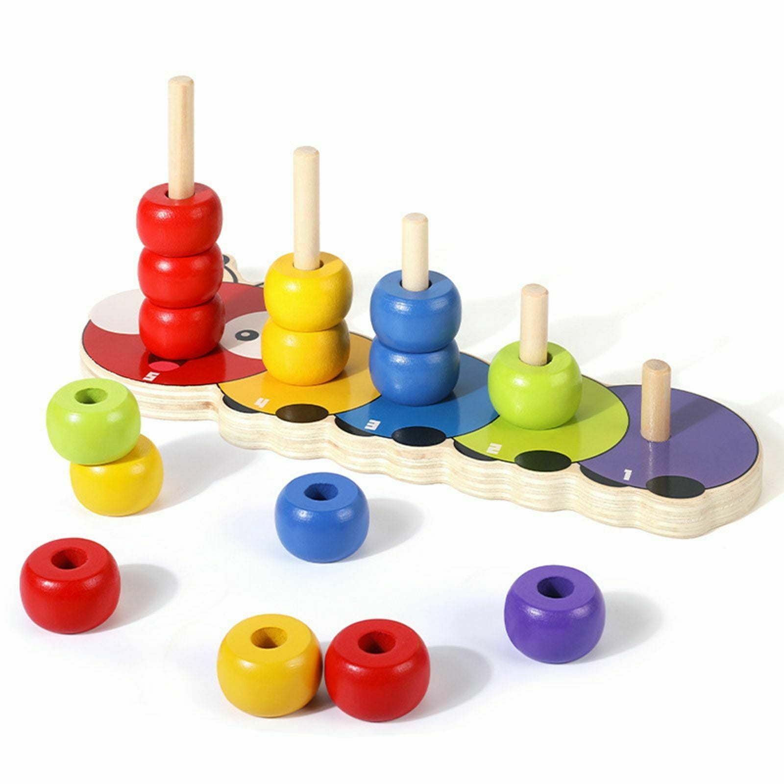 1 Set Babies Montessori Toys, Wooden Column Beaded Building Blocks Intelligence