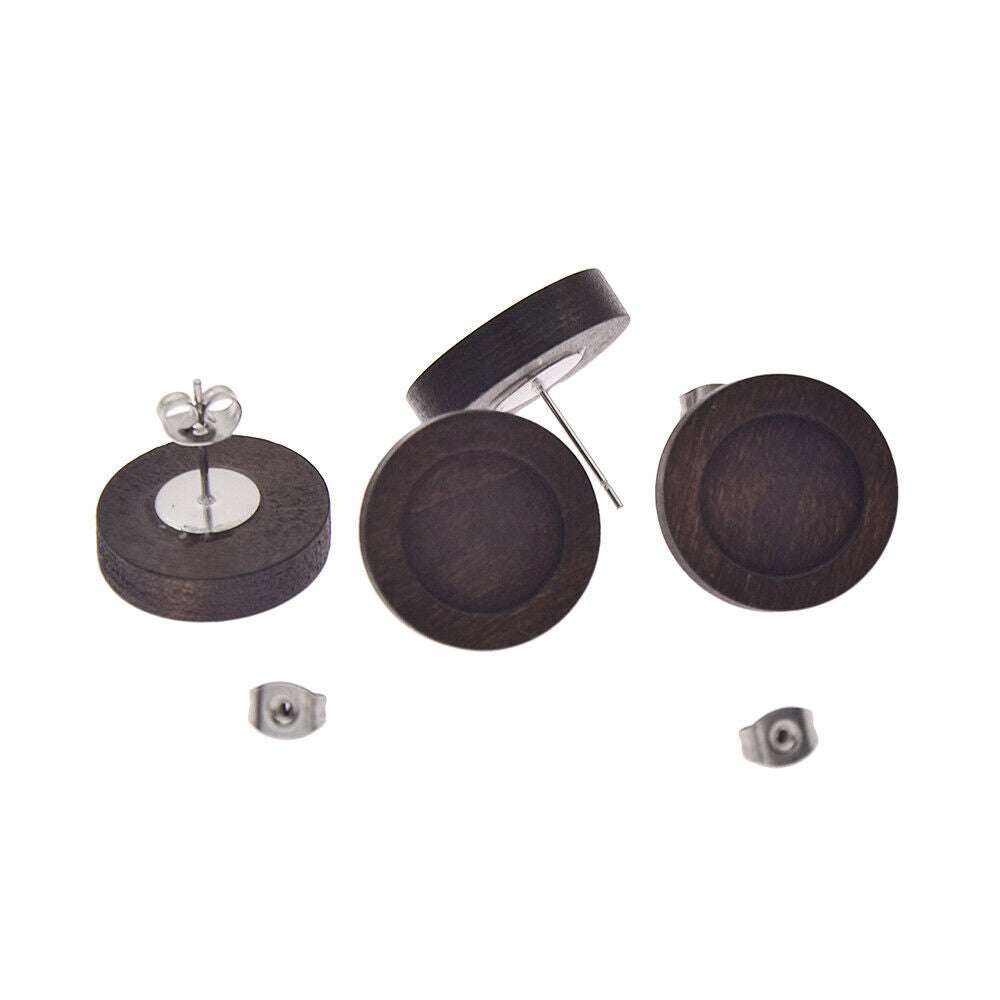 10 Pcs Wood Cabochon Cameo Stud Earring Base Settings Blank Jewelry Findings DIY