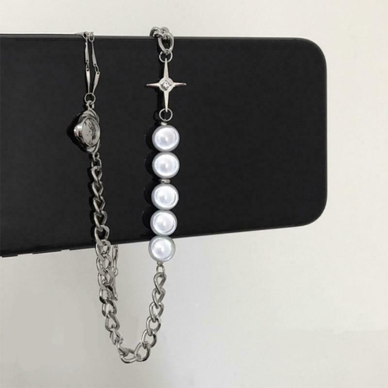 Choker Necklace for Women Big Fluorescent Pearls Alloy Chain with Glitter Cross