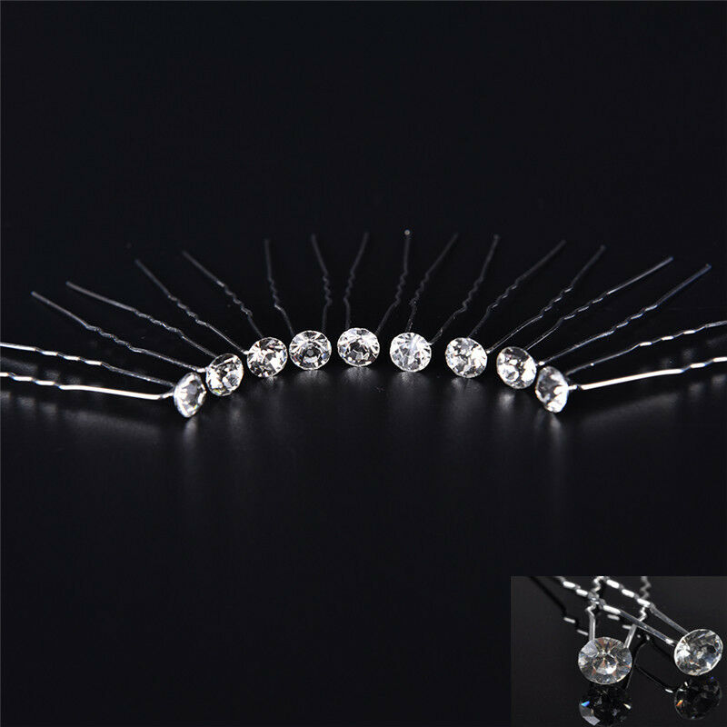 20Pcs Transparent Crystal Rhinestone Diamante Wedding Bridal Prom Hair Pin.l8