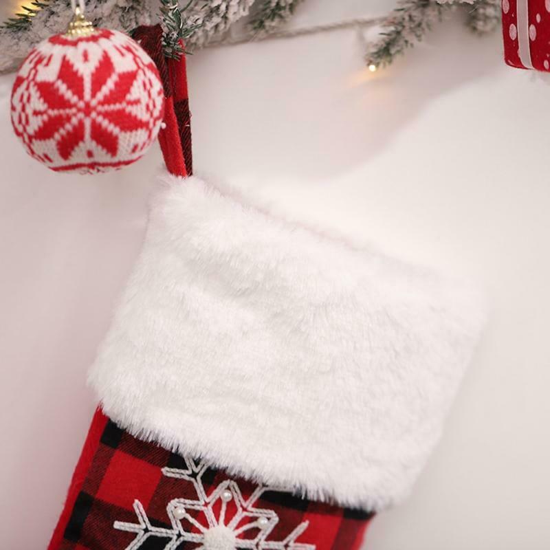 4pcs Plaid Snowflake Christmas Stockings 18'' Large Red and Black Xmas Stockings