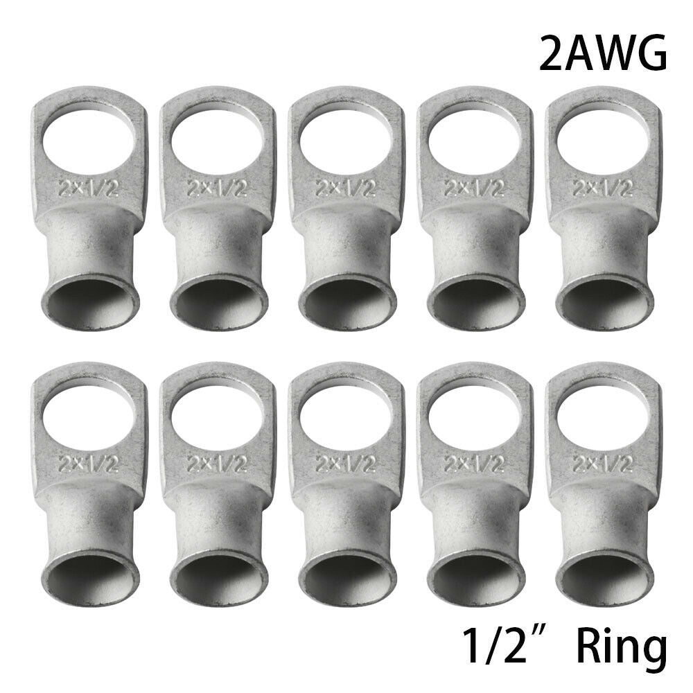 10PCS 2AWG-1/2 Ring Terminal Tinned Copper Lug Battery Cable Ends Un-insulated