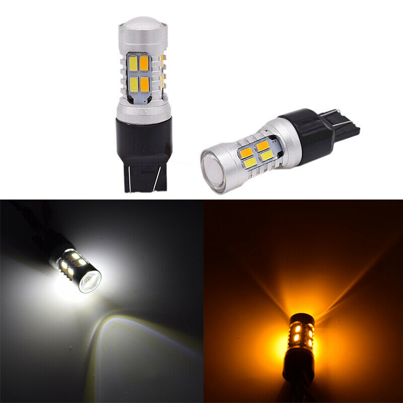 2PCS 7443 20SMD LED Chip White/Amber Brake Turn Signal Side Marker Lights Bulbs