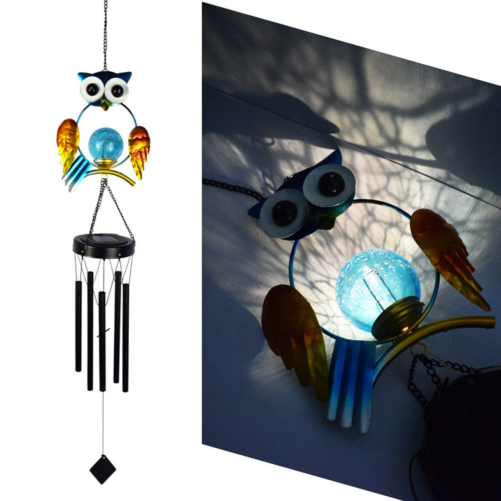Romantic Owl Solar Powered Wind Chime Outdoor Yard Lawn Festival Decor Art
