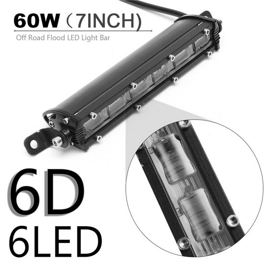 7"inch  LED 60W Single Row Car Off Road LED Work Light Bar 6D Flood Beam-USA