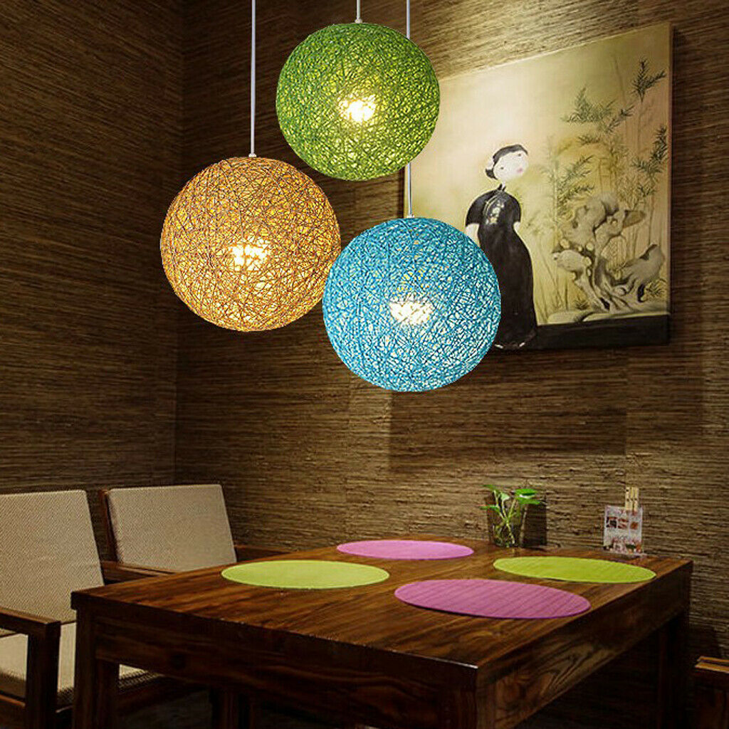 2x Rattan Ball Ceiling Pendant Lampshade for Home Bar Restaurant Decoration