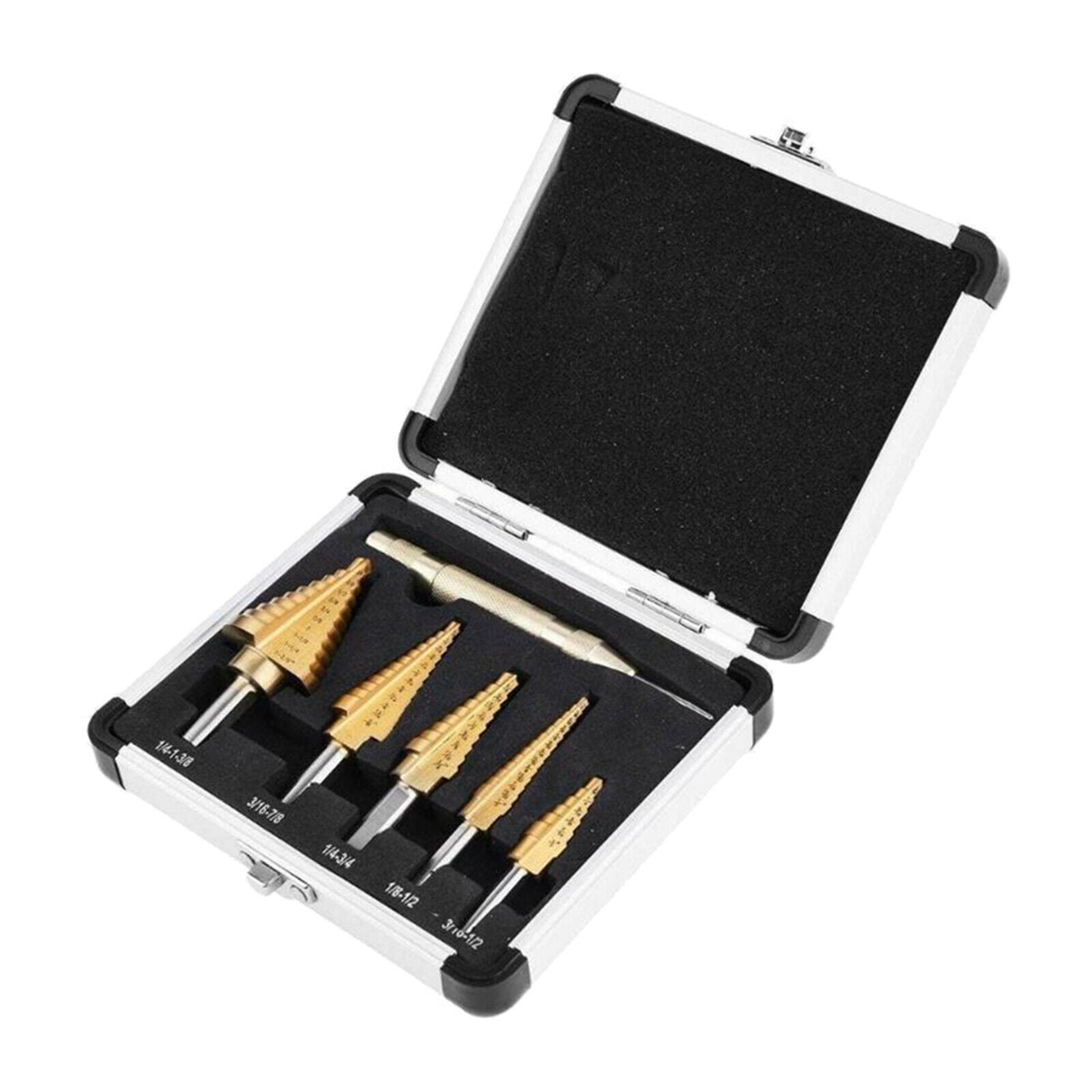 6PCS Titanium Coated Steel Step Drill Hex Shank Set with Aluminum Case