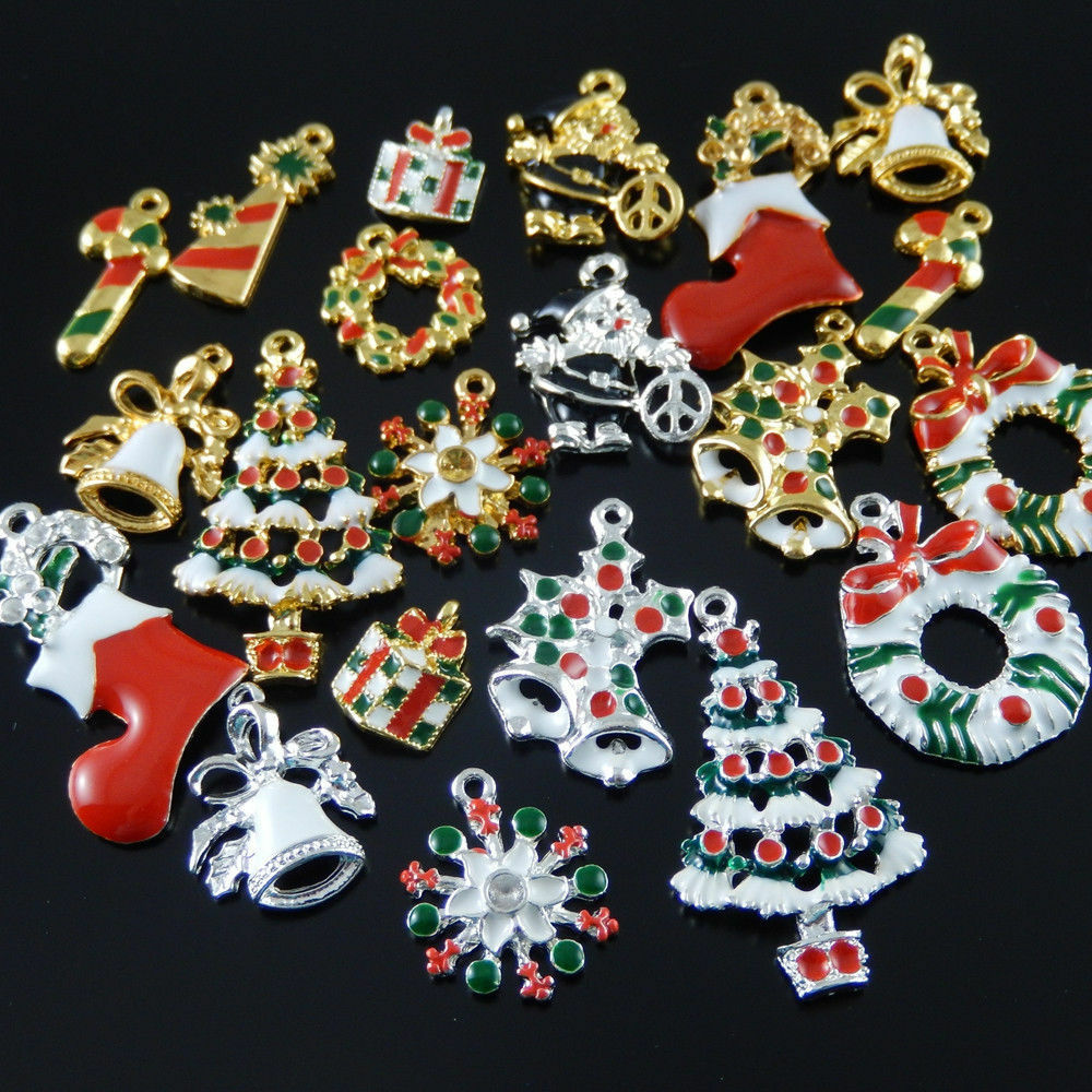15 Mix Christmas Charm Alloy Enamel Jewelry Drop Dangle Art Crafting Findings