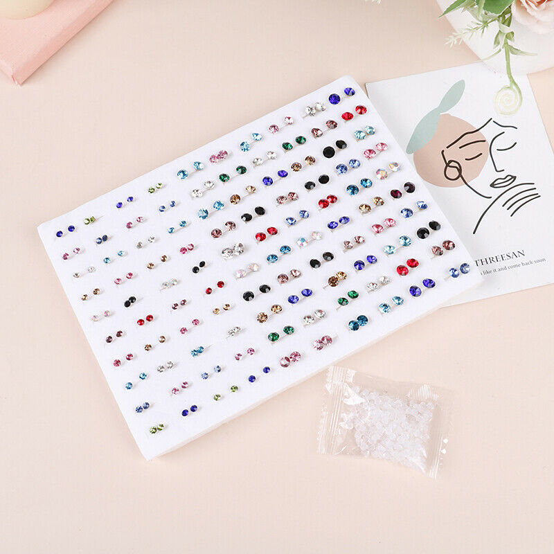 100 Pairs Fashion Rhinestone Colorful Small Earrings Set Women Ear Stud J.l8