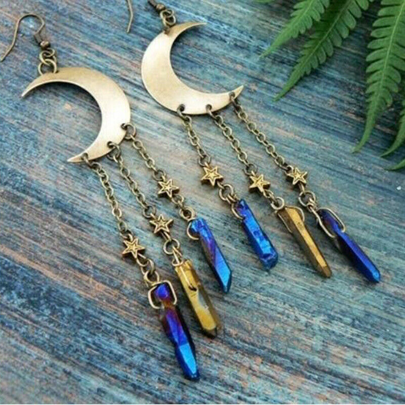 Large Moon Earrings Plated Dangly Drop Crescent Moon Celestial Gifts JewelryBDA