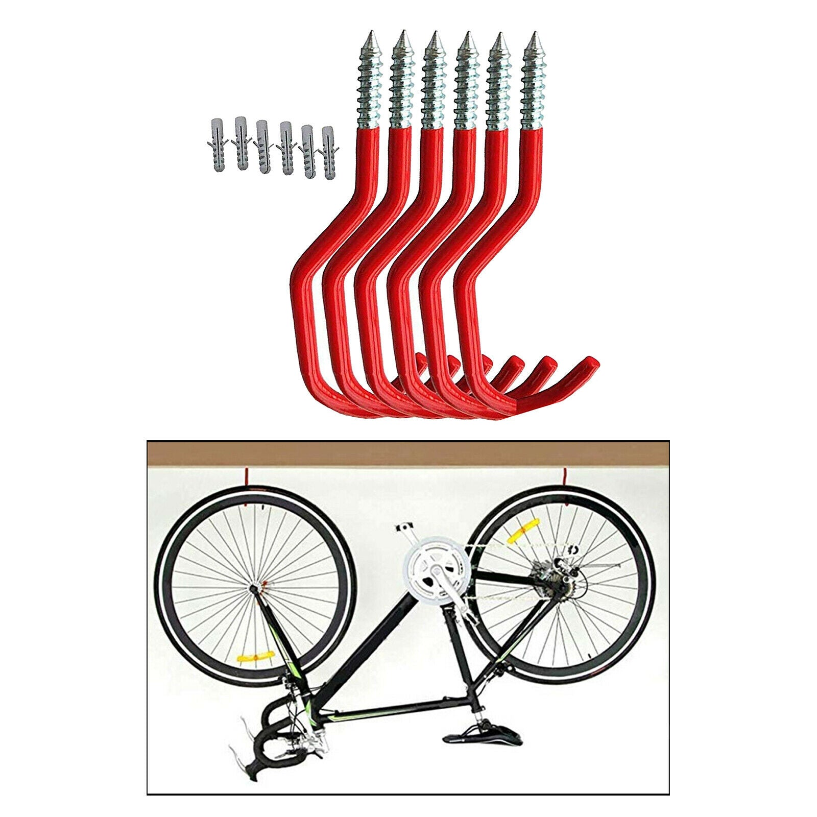 6 Pack of Multifunction Heavy Duty Bike Hooks Hanger Garage Shovel Organiser