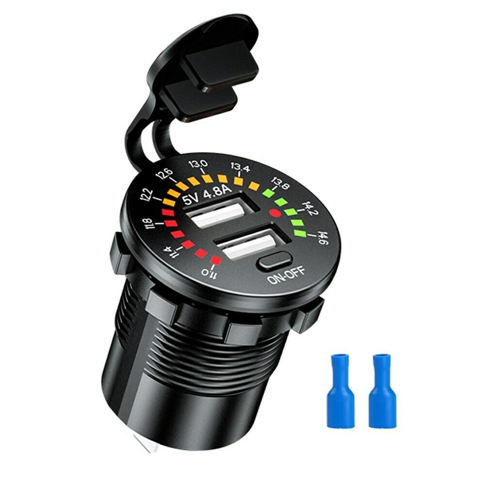 Dual USB Car Charger Socket Power Outlet 12V 4.8A LED Voltmeter for Car Boat