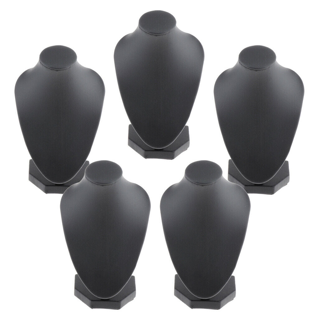 5 lot Black PU Leather Necklace Bust Display Shop Jewelry Stands Holder