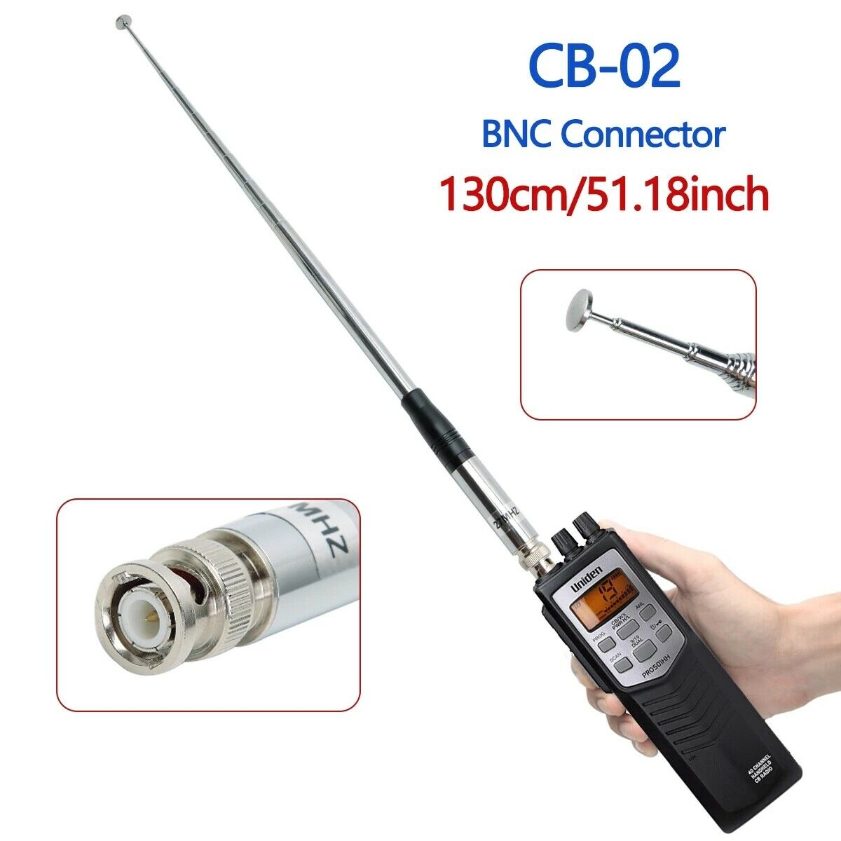 2 x 27Mhz BNC Telescopic 23/130cm Antenna for Handheld/Portable CB Walkie Talkie