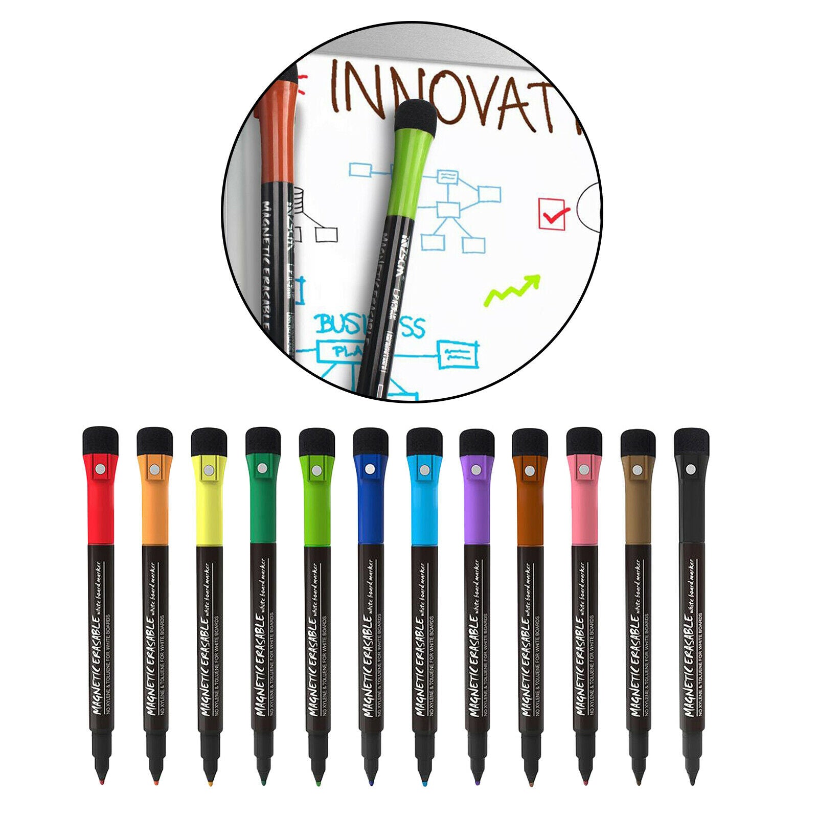 12x  Dry Erase Glass Markers Low Odor Fine Tip for Classroom Work