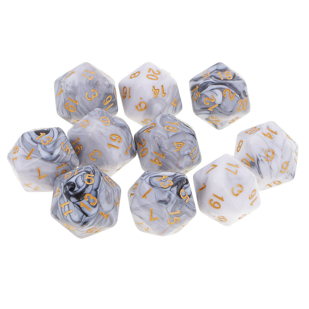 2X D20 Multi Side Dices for Roleplaying Game DND Game Math Teaching White Gray